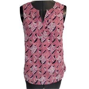 Talbots 100% Linen Tank Top Shirt Size XS Pink Orange Navy Summer V Neck Casual